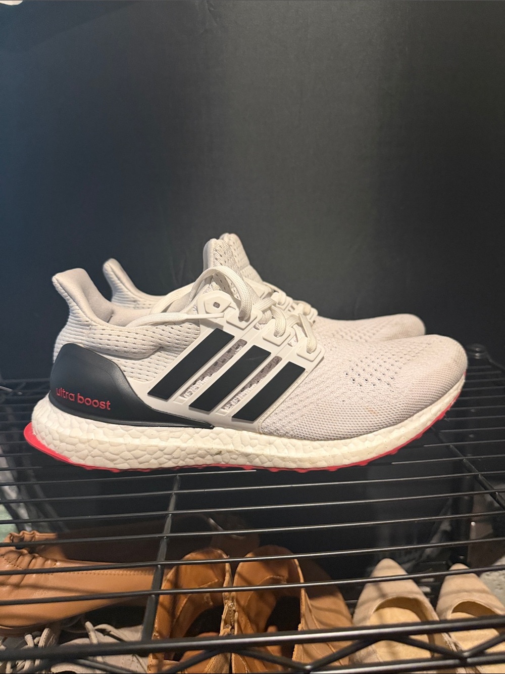 adidas Men's White and Black Ultraboost with Red Accents